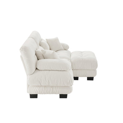 Canapé modulaire Cloud Couch pour le salon, canapé 2 places en chenille avec 2 coussins lombaires et 2 coussins décoratifs, canapé rembourré à large accoudoirs avec repose-pieds convertible, chenille