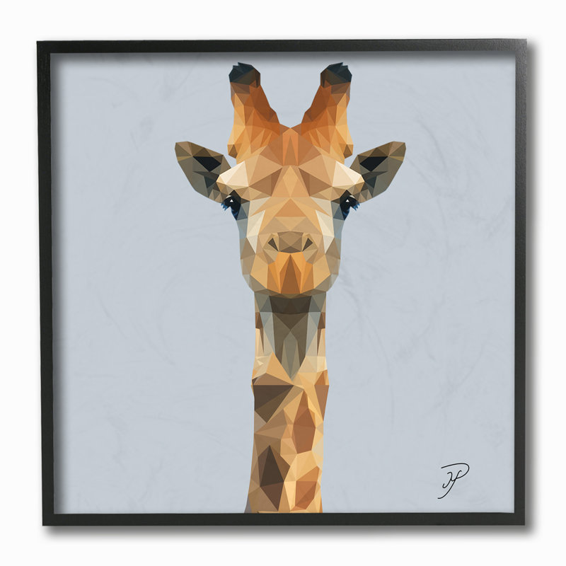 « polygon triangles giraffe », impression, Giclée encadrée noir minuit, H 12 po x l 12 po x P 0,5 po