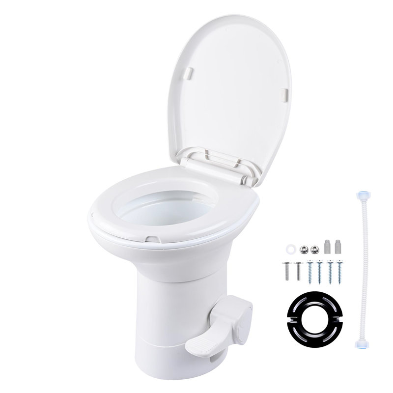 RV Toilet Porcelain Enamel Gravity Flush Camper Trailer Toilet Elongated High Profile for Travel