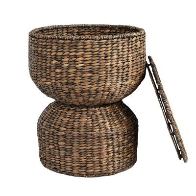  18" Hourglass Handwoven Hyacinth Storage Accent Table with Lid