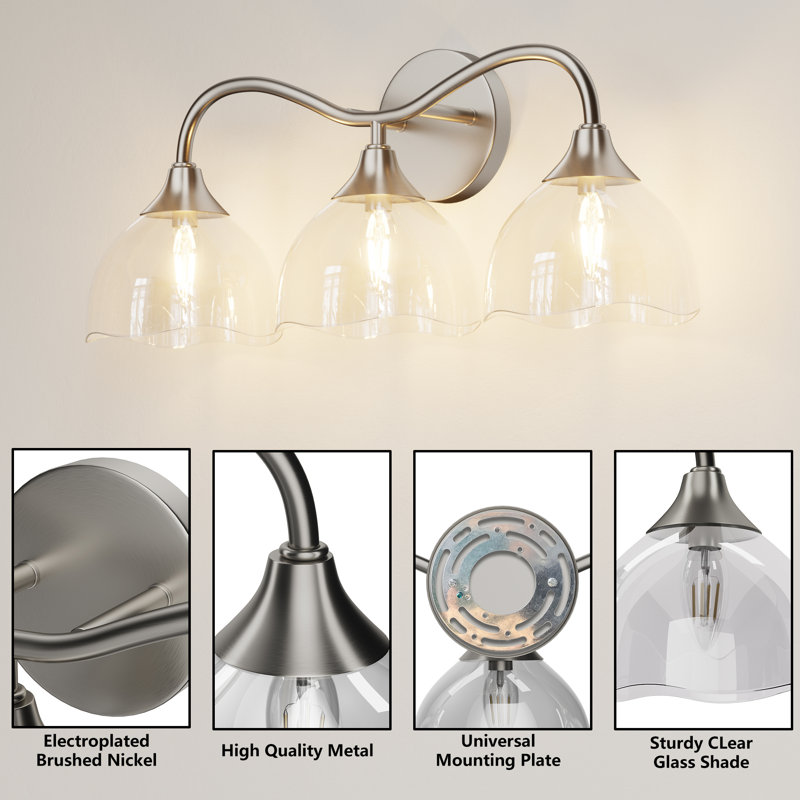 22.5" W 3-Light Dimmable Vanity Light, Polished Nickel