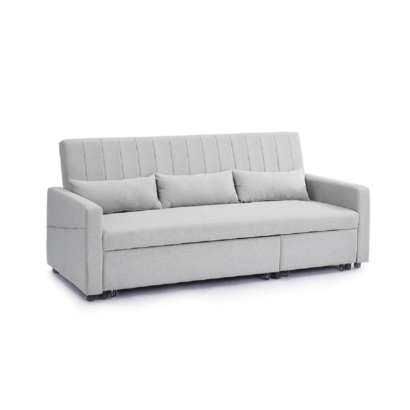 Krisheena 3 Seater Linen Velvet Sofa Bed, Grey Linen