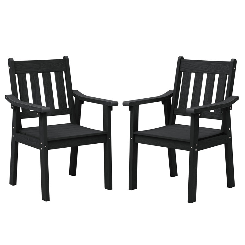 Outdoor Patio Chairs Set of 2, All-Weather HIPS Patio Dining Chairs for Lawn, Backyard, Porch, Garden, Black