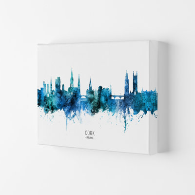 Cork Ireland Skyline Blue City Name by Michael Tompsett - Print