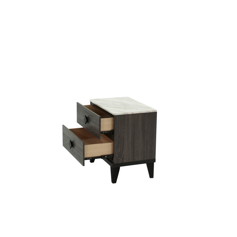 Table de chevet de style rustique gris foncé avec faux marbre 23 po x 15 po, H 23 po 15 po