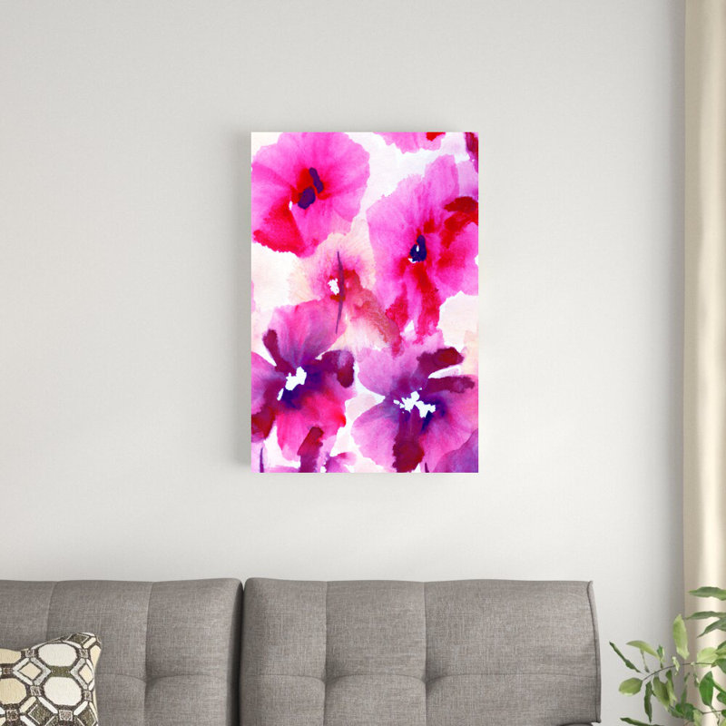 Magenta, aquarelle de fleurs, reproduction sur toile, H 30 po x l 20 po