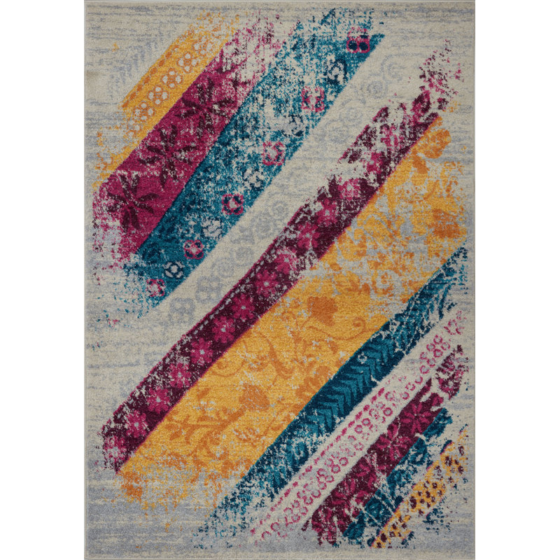 Mauve abstrait/tapis décoratif bleu Shapiro, Rectangle 6 pi 5 po x 9 pi 5 po