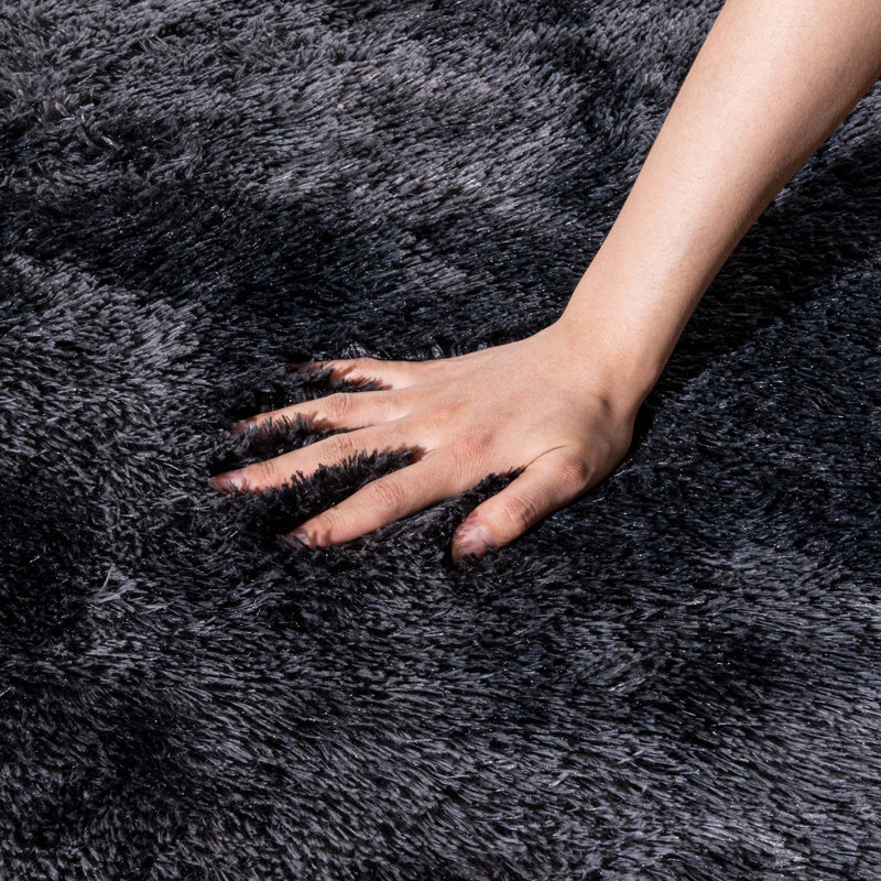 3x5ft Black and Gray Tie-Dye Shaggy Rug for Living Room, Ultra-Soft Fluffy Rug for Bedroom, Non-Slip Ideal for Kids' Rooms, Dorms, and Home Decor