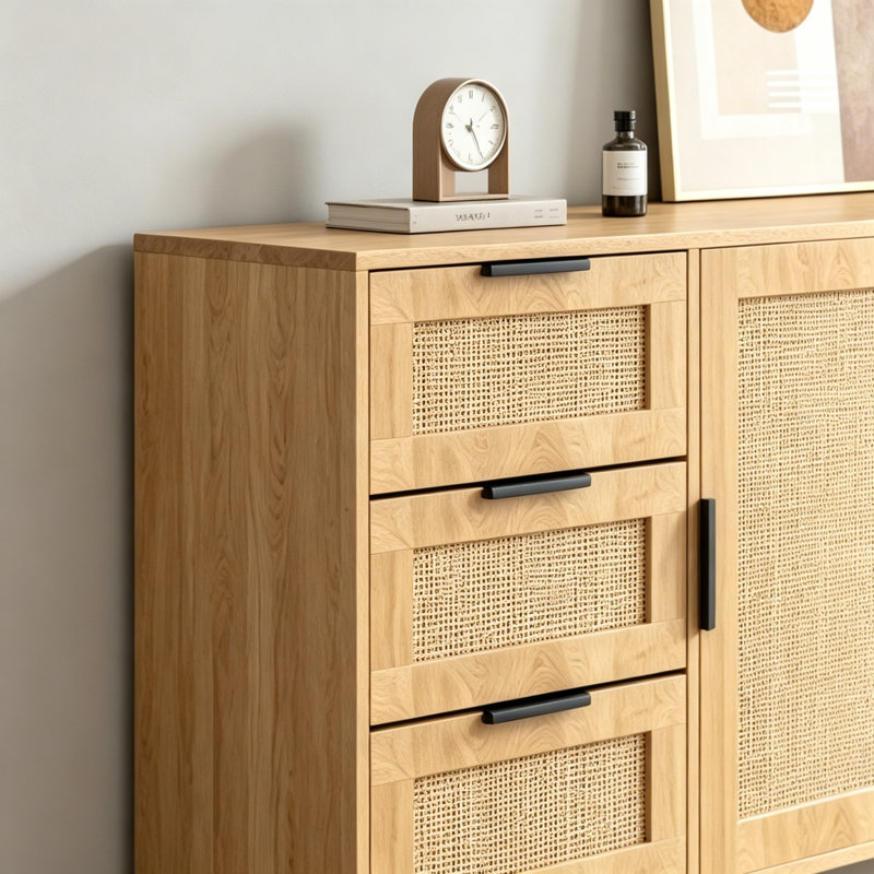 Commode, commode de chambre à coucher, commode, commode en rotin et bois pour chambre à coucher, armoire d'angle