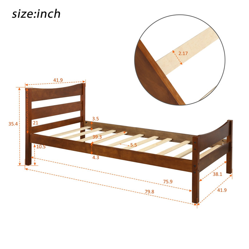 Twin Size Wood Platform Bed With Headboard D087B45F93B34F5EA279C6FD34477FBF, Noyer