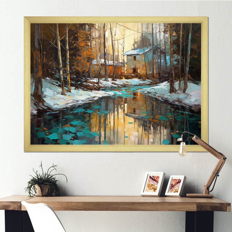 Wintery Forest I - Imprimé, Encadrement doré, H 16 po x l 32 po x P 1 po