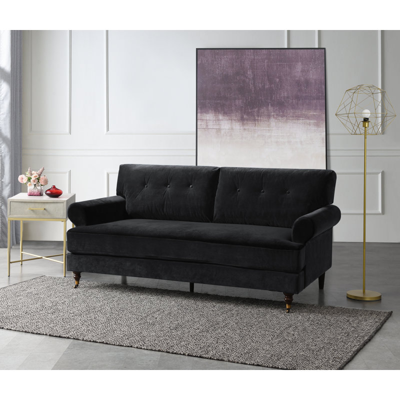 Lenapah 3 Seater Velvet Rolled Arm Sofa, Black