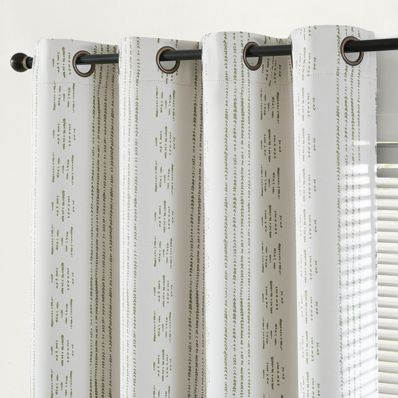 Ayani Bohemian Blackout Curtain Panel, 52" W x 63" L, Sage/Beige