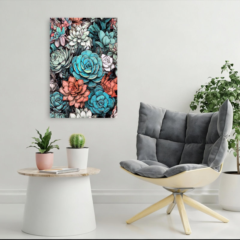 Bleu sarcelle et corail, H 36 po x l 24 po
