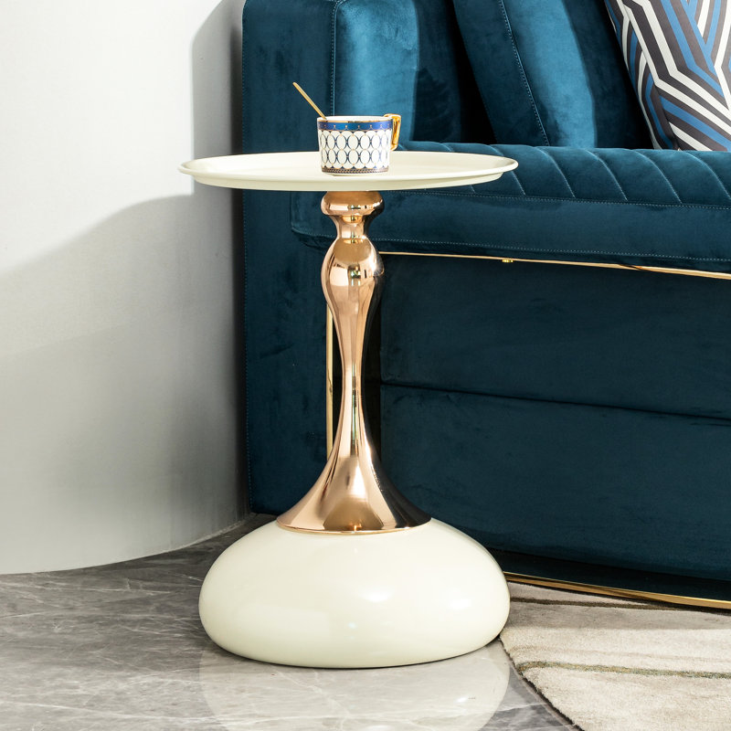 Table basse de salon blanche - compacte pour petits espaces en métal avec tableau doré facile à assembler Fin de lait Élégant objet de décoration lueur simple Extraordinaire