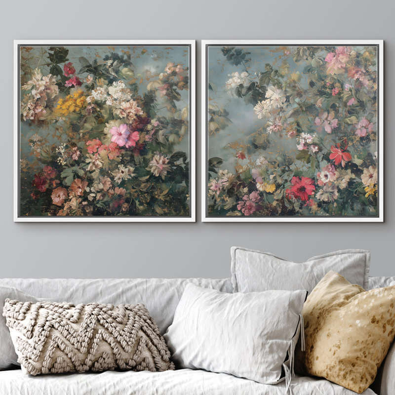 Impression sur toile Golden Garden Bloom, H 16 po x l 16 po, Cadre flottant blanc