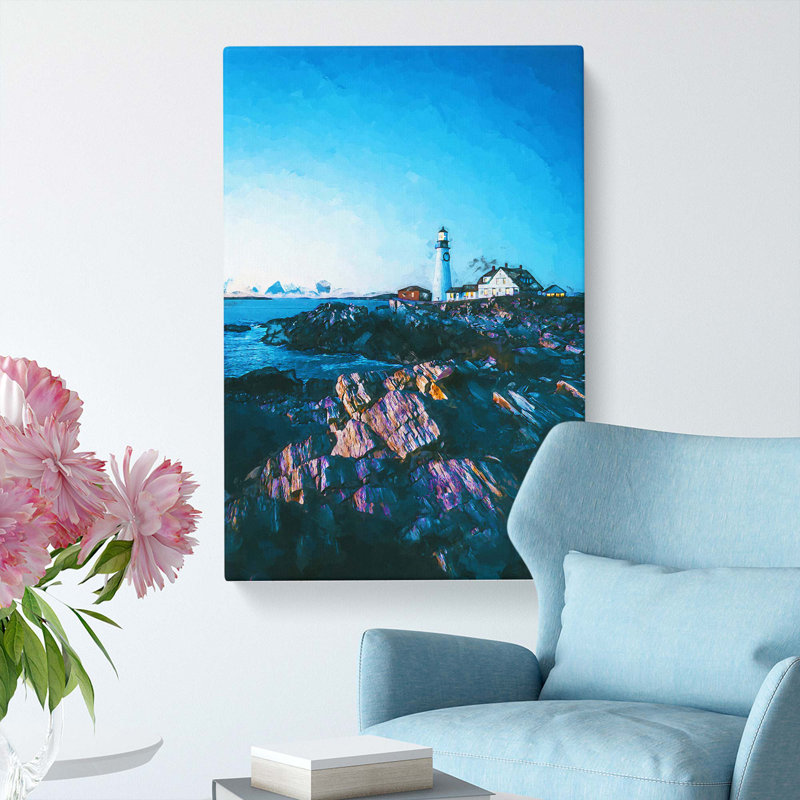 Lighthouse In Cape Elizabeth Maine In Abstract - Wrapped Canvas Print, 50cm H x 35cm W x 3cm D