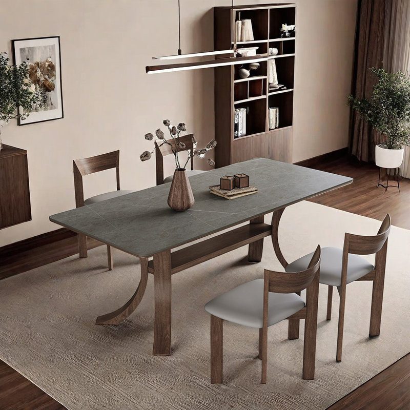 Ancient Style Solid Wood Dining Table And Chairs Rectangular Dining Set, 29.5" H x 31.4" W x 59" D, 5 Pieces: Table, 4 Chairs