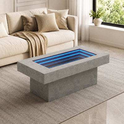 42.5" Infinity Mirror LED Coffee Table, Multi-Color Lighting, Tinted Tempered Glass Top, Rectangular Center Table,Gray