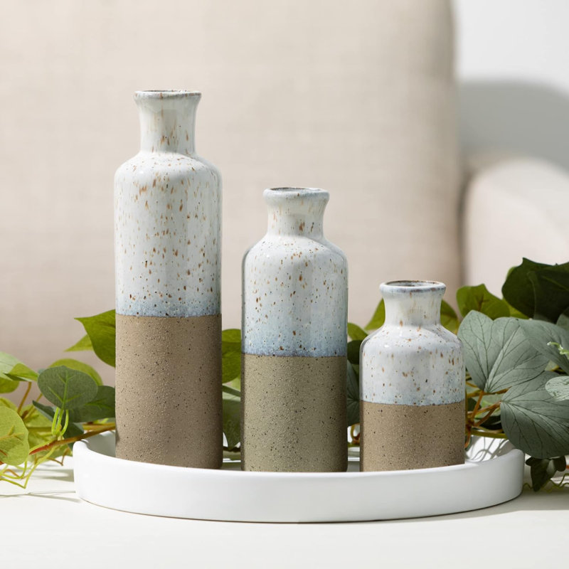 Ensemble de vases en céramique (3 pièces), Blanc/brun/noir
