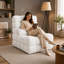 Fauteuil de massage contemporain sans accoudoirs en tissu bouclé avec pétrissage à rouleaux en 2 dimensions, coussin lombaire, pour le salon, blanc-727789630