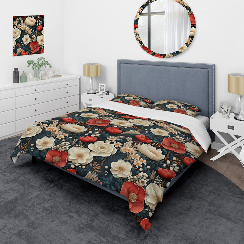Literie rustique à motif floral blanc, Housse de couette pour très grand lit et 2 très