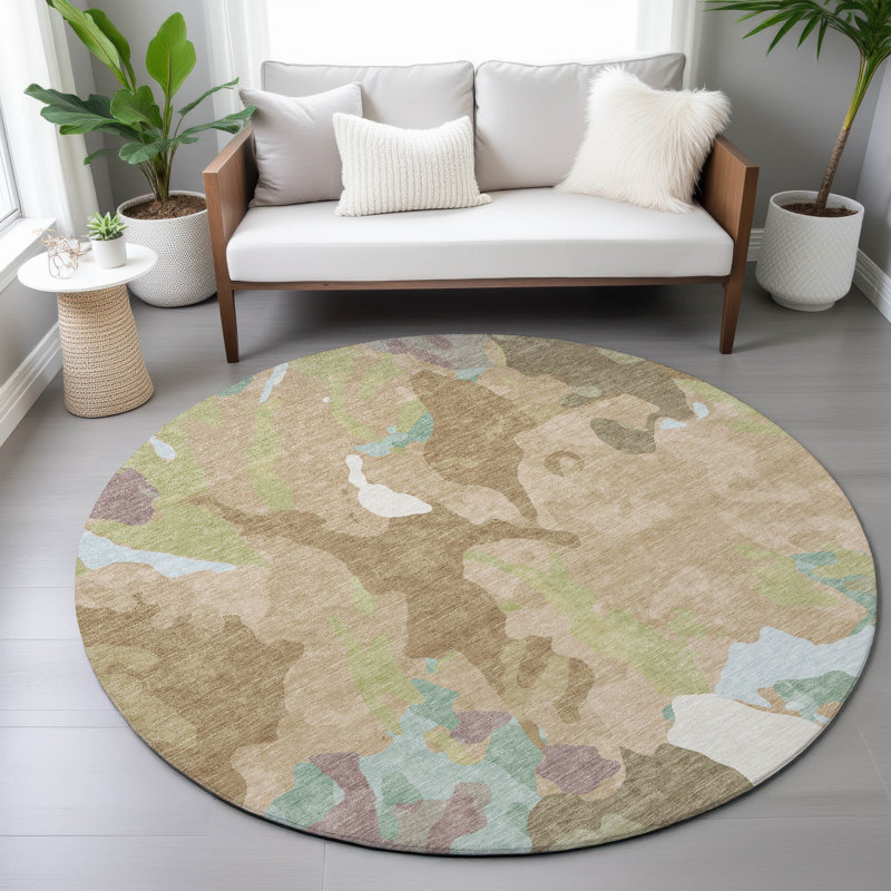 Machine Washable Indoor/Outdoor Oden ACN2161 Modern Rug, Round 8'