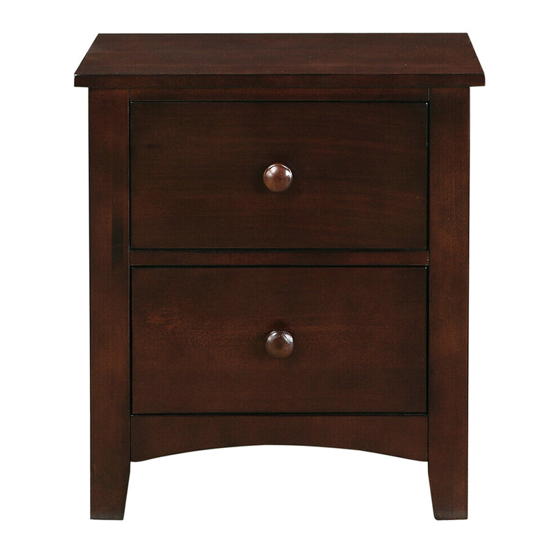 Table de chevet moderne avec finition chêne foncé - 2 tiroirs, finition brun, Brun