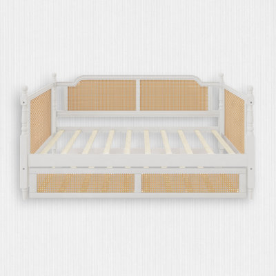 Retro Curved Rattan Daybed with Pull Out Under-Bed Trundle, French Provincial design by Bay Isle Home