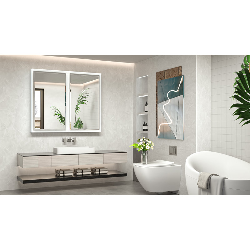 Armoire à pharmacie avec miroir et tablettes Cyrille, H 32 po x l 36 po x P 5,2 po, Blanc