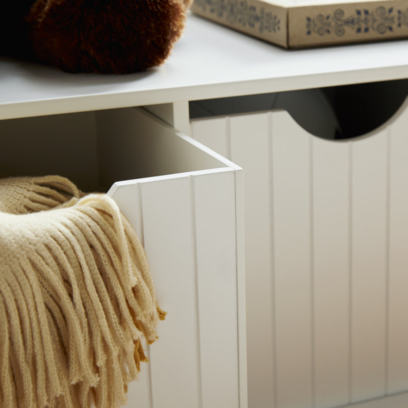 Banc de rangement en bois Nantucket avec trois bacs, Blanc