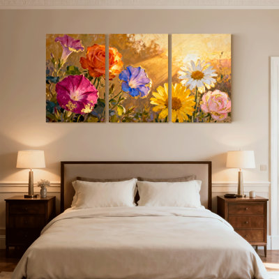 «Plants & Flowers Floral Garden Sunset Colors», ensemble de 3 impressions sur toile