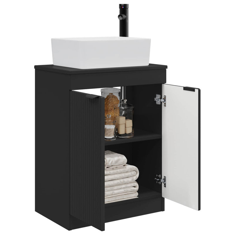 Single Bathroom Vanity with Ceramic Basin, Black