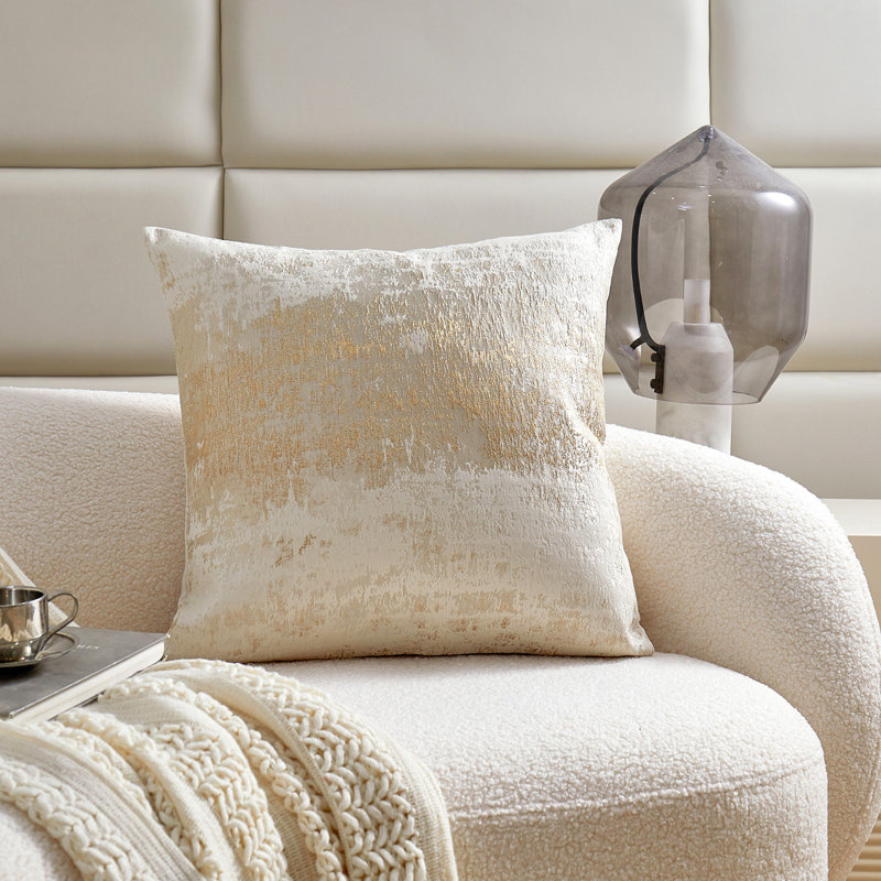  Glam Jacquard & Velvet Throw Square Accent Pillow Cover 20x20, Beige/White