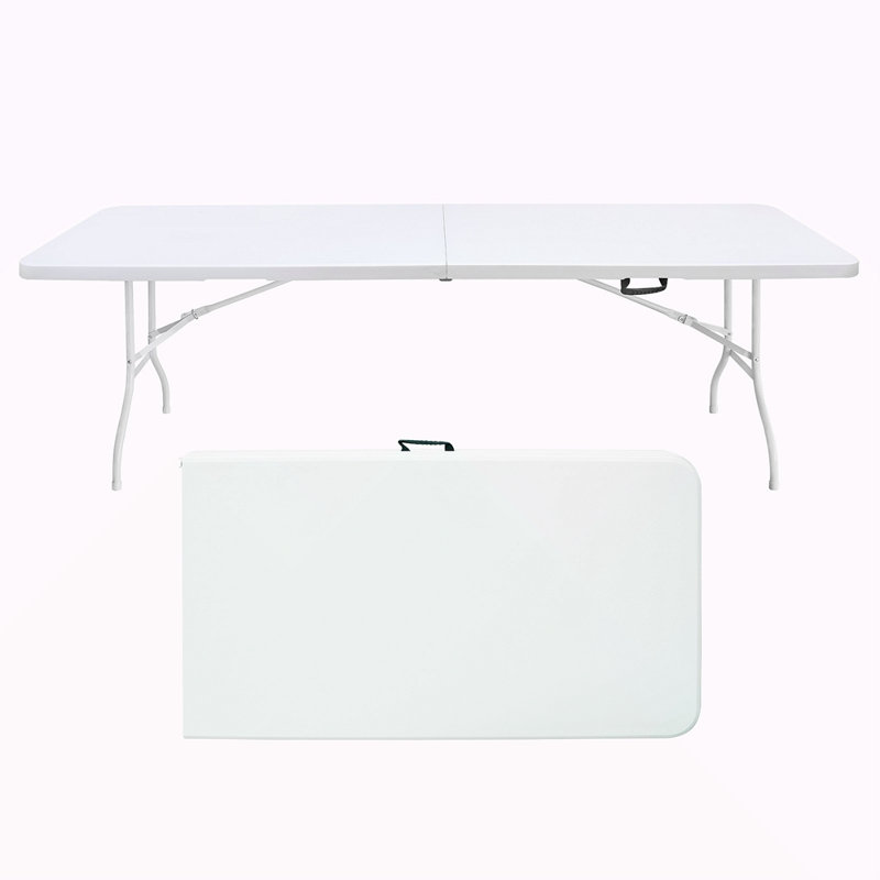 Table pliante de 8 pi, table en plastique portative pour le camping, pique-niques, fêtes, table pliable à charge élevée, Noir