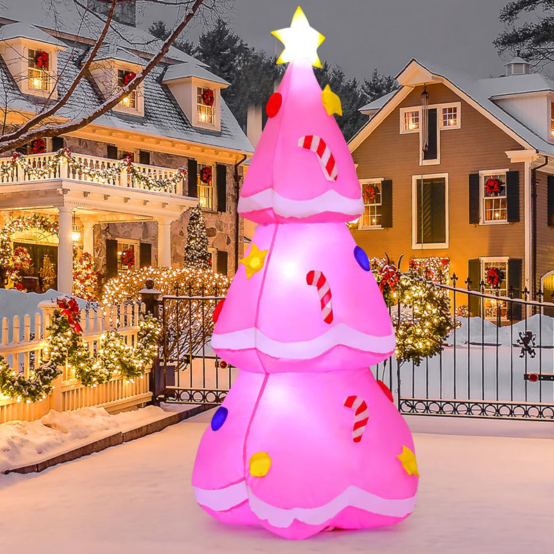 Arbre de Noël gonflable avec lumières DEL intégrées et boîte à musique , H 59,1 po x l 27,6 po x P 27,6 po, Rose