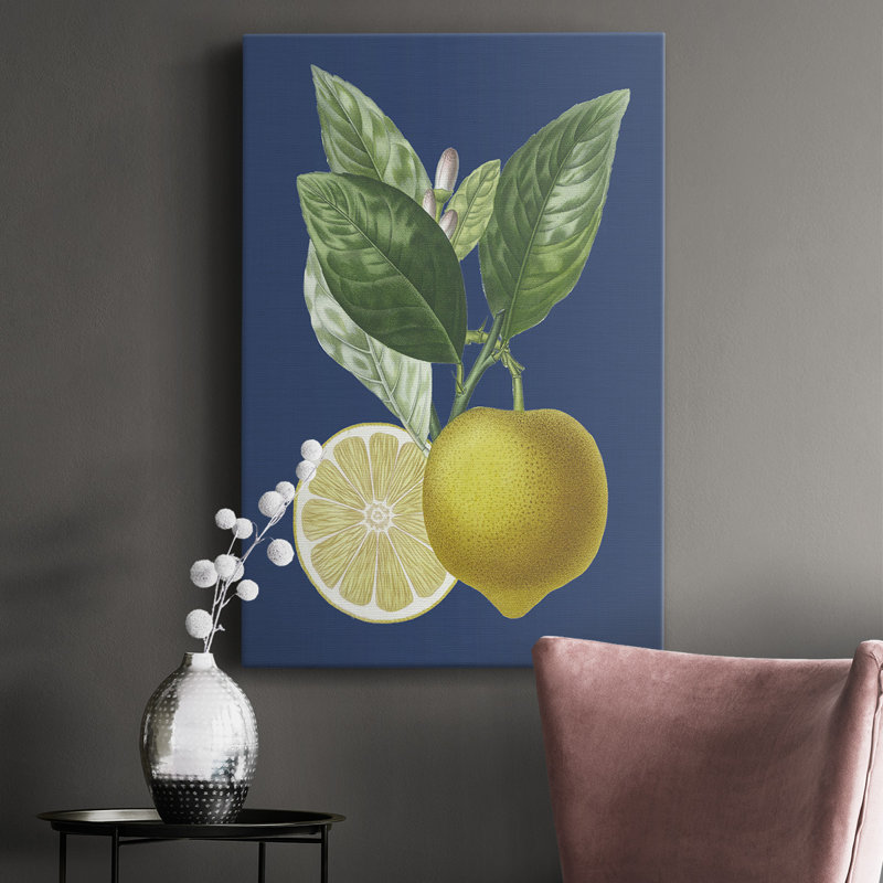 Citron français sur bleu marine II - reproduction d'art sur toile tendue, H 36 po x l 24 po x P 1 po