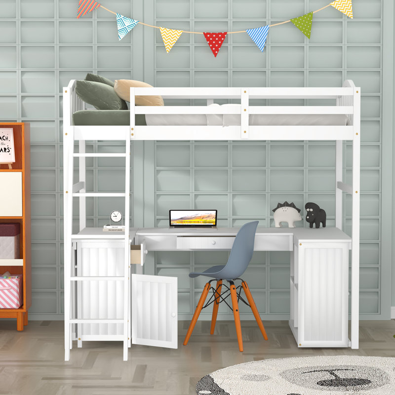 Giavonnie Kids Twin Loft Bed with Drawers, Gray