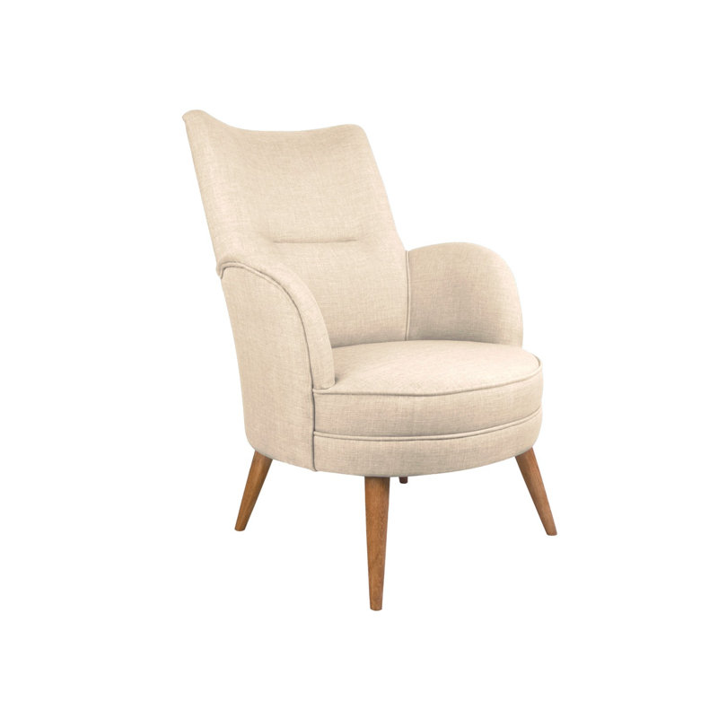 Elegant Wing Chair, Cream Color, Solid Wood Frame, 27.6 x 37.4 x 33.5 inches | 100% Polyester Fabric, 32 DNS Foam Cushioning | Easy Clean, Modern Scandinavian Design for Living Room & Hotel Decor