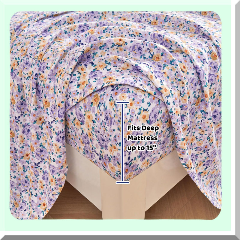 Retro Rainbow Butterfly Flower Bedding Set - Vintage Groovy Floral Boho Sheets with Deep Pocket Fitted Sheet & 2 Pillow Cases - Sun Moon Decor