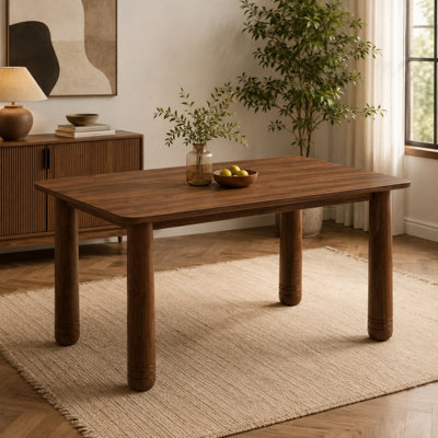 Table de salle à manger rectangulaire en bois massif de 63 po Brathwaite pour 4-6, table de salle à manger et de style Mid-Century moderne en chêne avec pieds cylindriques, capacité robuste de 1000 lb