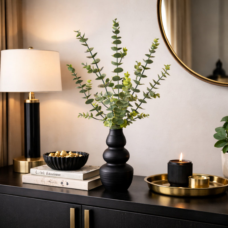 Vase en céramique noir 28 po Eucalyptus