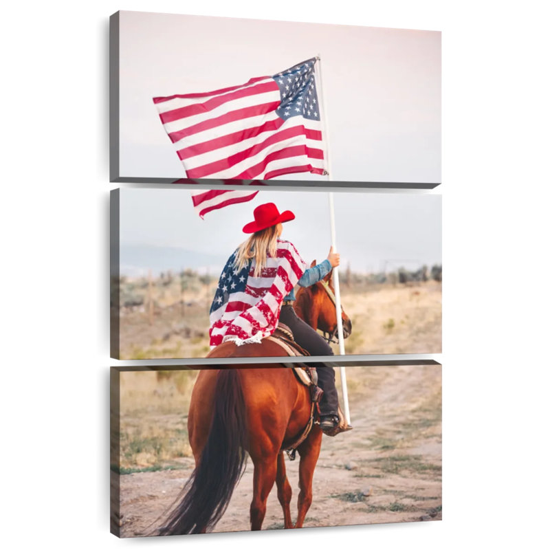 Mehar, patriotique, cow-boy à cheval, H 38 po x l 24 po