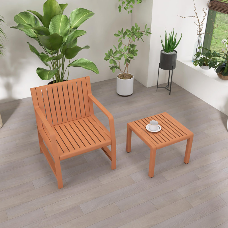 Two-Piece PP Furniture set, 1 Chair & 1 Coffee Table, Indoor/Outdoor Use, Brown