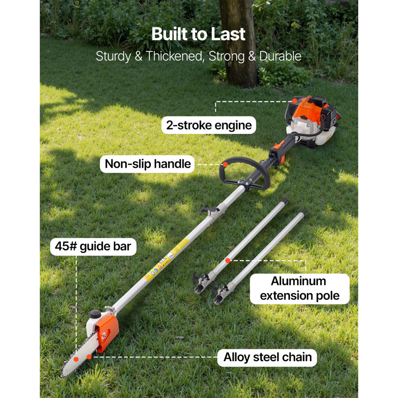 Scie à gaz, scie à poteau à 2 temps de 25 CC avec barre de coupe de 8 po, coupe-arbre sans fil avec réservoir de carburant de 23 oz liq., Scie à chaîne extensible de 6,5 à 9 pi pour une taille d'élagage