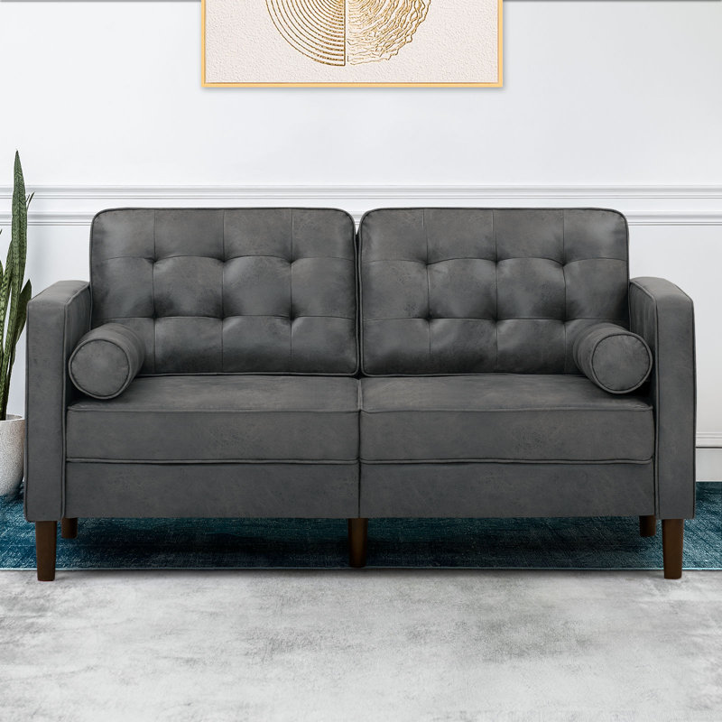 Elverna 66'' Faux Leather Sofa, Gray