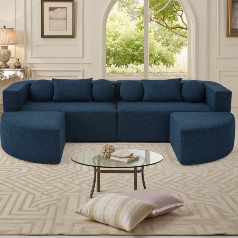 Canapé modulaire courbé et modulaire, siège désossé en U à assise profonde avec coussins, capacité de 250 lb, Bleu