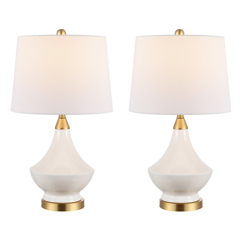 Marlowe Glam White Ceramic & Gold Accent Table Lamp Set