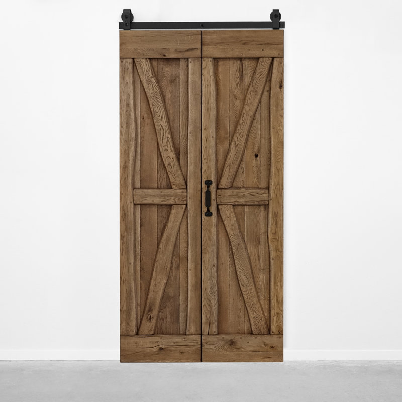 Hadria Single Bi-Folding System Solid Oak Barn Door, Brown Oil