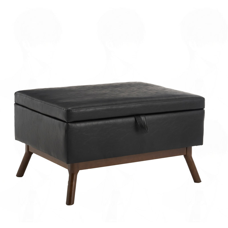 Mid-century modern square storage Ottoman, Black